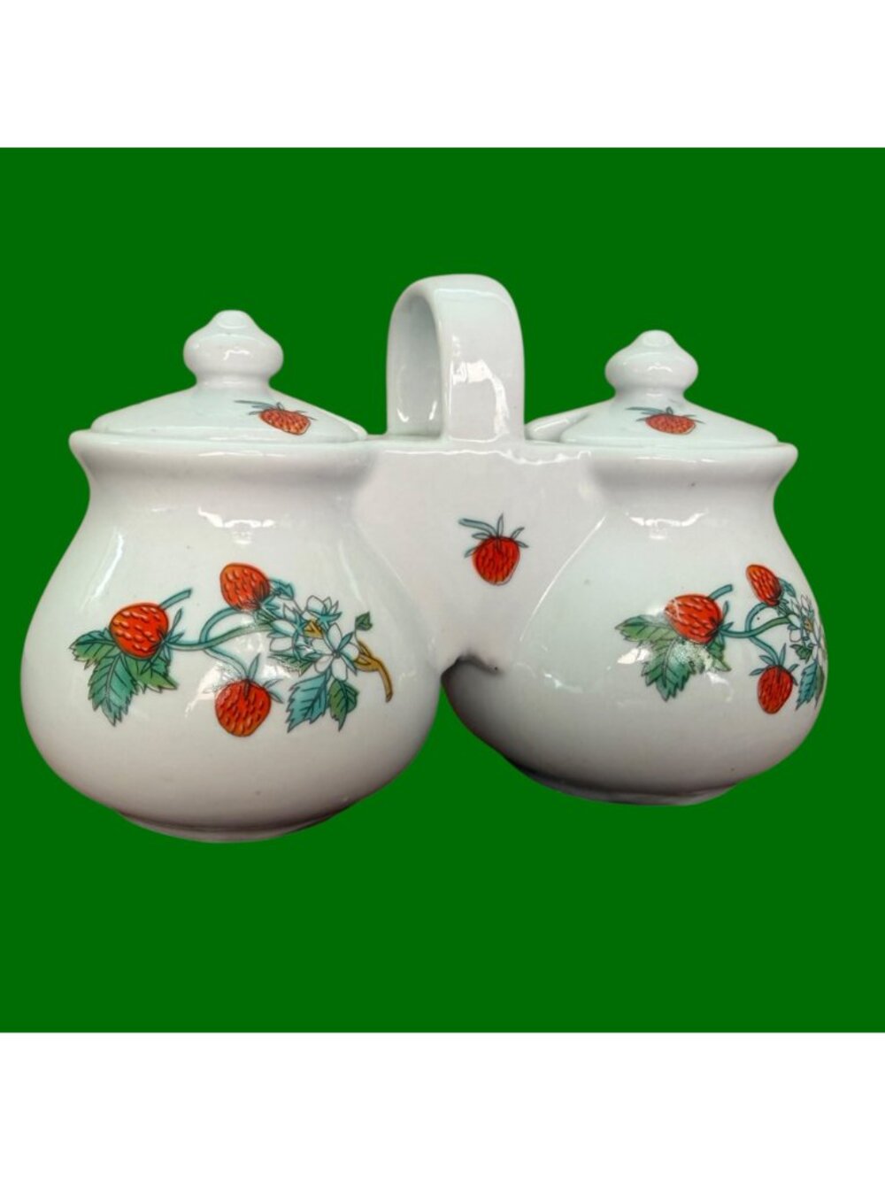 Vintage Ceramic Strawberry Double Jam Condiment Server Jar - Picture 5 of 6